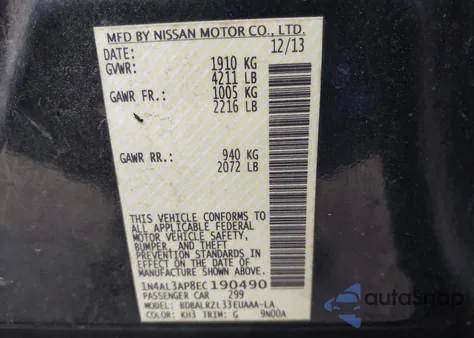 2014 Nissan Altima 2.5 S from USA, damaged, VIN 1N4AL3AP8EC190490